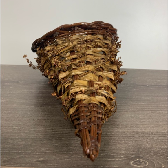 Primitive Cornucopia Horn Basket Lined Floral Thanksgiving Fall Farmhouse Rustic - Picture 15 of 16